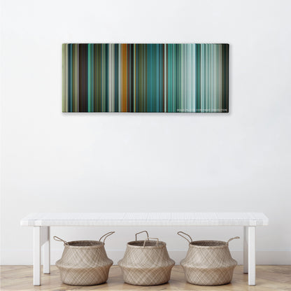 Teenage Mutant Ninja Turtles color palette canvas above a white bench with three woven baskets