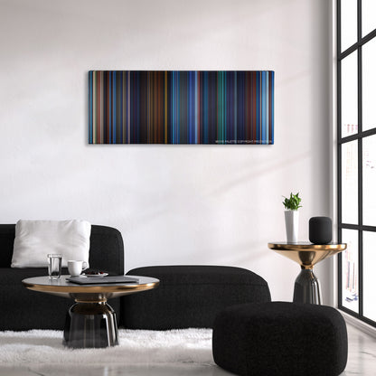 Atlantis: The Lost Empire color palette canvas above a black sofa with a gold-topped table