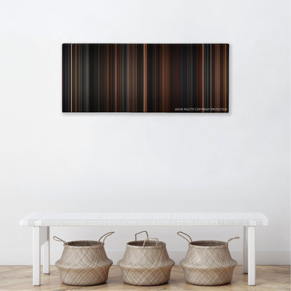 End of Days color palette canvas above a white bench with three woven baskets