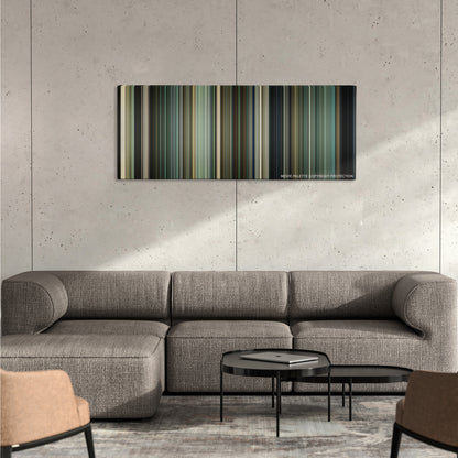Salt color palette canvas on a concrete wall above a gray sectional sofa