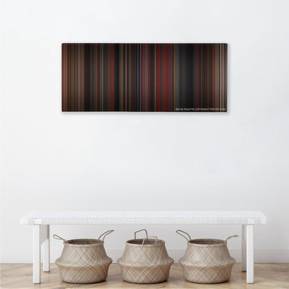 In the Mood for Love color palette canvas above a white bench with three woven baskets