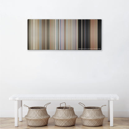 One Flew Over the Cuckoo's Nest color palette canvas above a white bench with three woven baskets