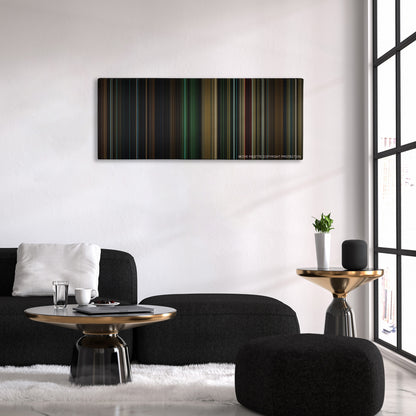 Buried color palette canvas above a black sofa with a gold-topped table