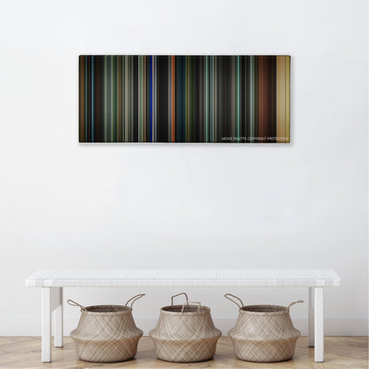 You Were Never Really Here color palette canvas above a white bench with three woven baskets