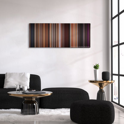 Step Up color palette canvas above a black sofa with a gold-topped table