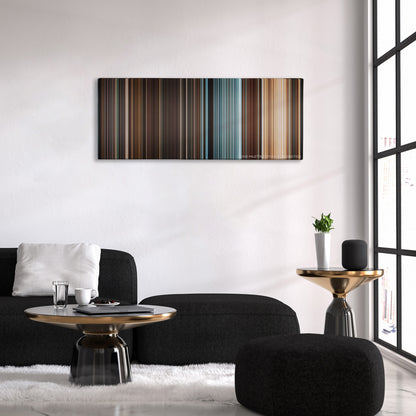 The Mummy: Tomb of the Dragon Emperor color palette canvas above a black sofa with a gold-topped table
