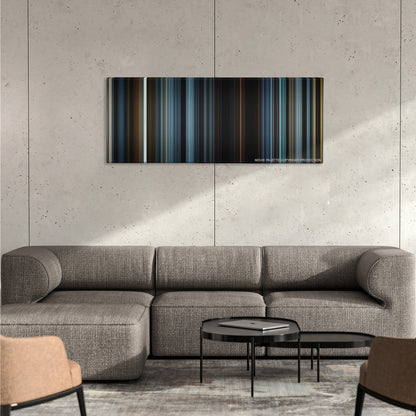 The Hunger Games: Mockingjay - Part 2 color palette canvas on a concrete wall above a gray sectional sofa