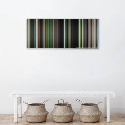 Annihilation color palette canvas above a white bench with three woven baskets