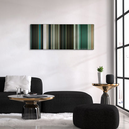 Pirates of the Caribbean: At World's End color palette canvas above a black sofa with a gold-topped table