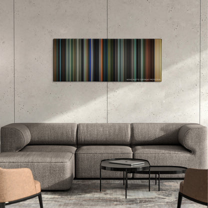 You Were Never Really Here color palette canvas on a concrete wall above a gray sectional sofa