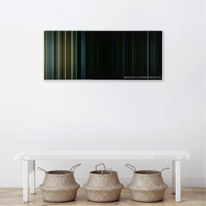 Hush color palette canvas above a white bench with three woven baskets