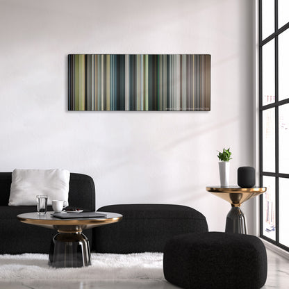 Rampage color palette canvas above a black sofa with a gold-topped table