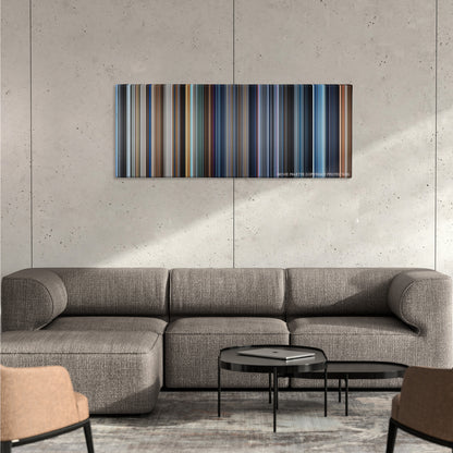 A.I. Artificial Intelligence color palette canvas on a concrete wall above a gray sectional sofa
