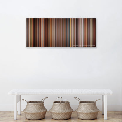 Talk To Her color palette canvas above a white bench with three woven baskets