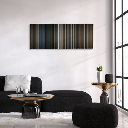 The Invisible Guest color palette canvas above a black sofa with a gold-topped table