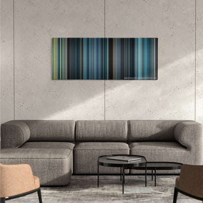 The Expendables 2 color palette canvas on a concrete wall above a gray sectional sofa