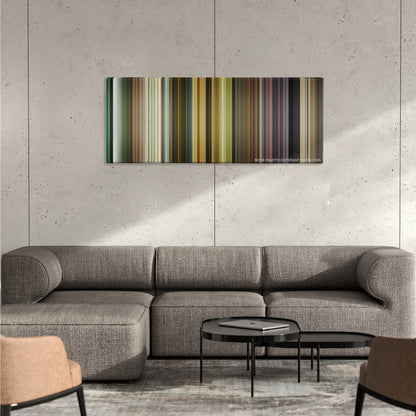The Hangover Part III color palette canvas on a concrete wall above a gray sectional sofa