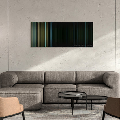 Hush color palette canvas on a concrete wall above a gray sectional sofa