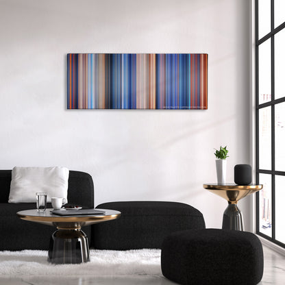 Terminator 2: Judgment Day color palette canvas above a black sofa with a gold-topped table