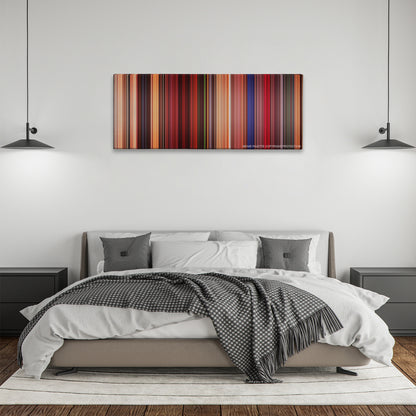 Fear and Loathing in Las Vegas color palette canvas above a bed, between two black pendant lamps