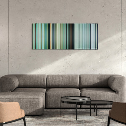 The Mountain II color palette canvas on a concrete wall above a gray sectional sofa