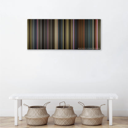 X-Men: Dark Phoenix color palette canvas above a white bench with three woven baskets