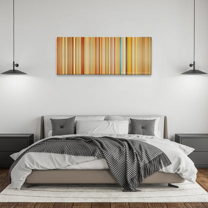 The Royal Tenenbaums color palette canvas above a bed, between two black pendant lamps