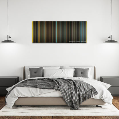 The Other Boleyn Girl color palette canvas above a bed, between two black pendant lamps