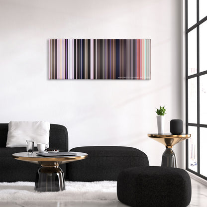Spider-Man: No Way Home color palette canvas above a black sofa with a gold-topped table