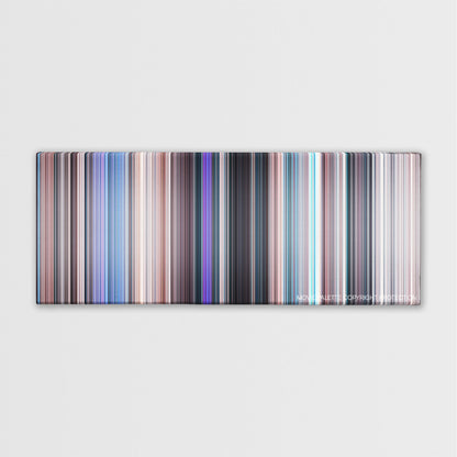 Uncharted movie barcode canvas print, the whole film as stripes of color