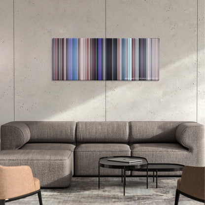 Uncharted movie barcode canvas print, the whole film as stripes of color