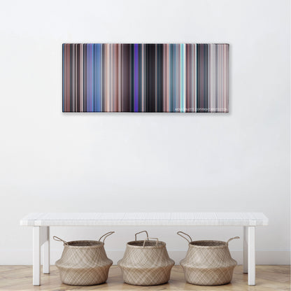 Uncharted movie barcode canvas print, the whole film as stripes of color