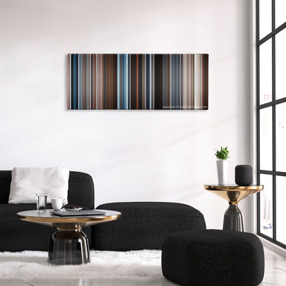 Fantastic Beasts: The Secrets of Dumbledore color palette canvas above a black sofa with a gold-topped table