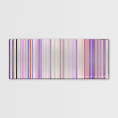 Minions: The Rise of Gru movie barcode canvas print, the whole film as stripes of color