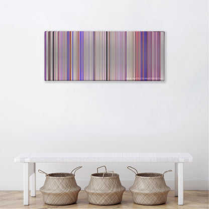 Minions: The Rise of Gru movie barcode canvas print, the whole film as stripes of color