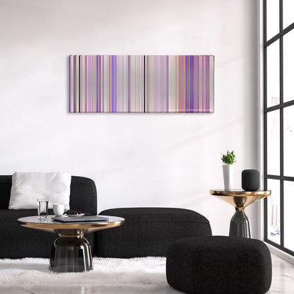 Minions: The Rise of Gru color palette canvas above a black sofa with a gold-topped table