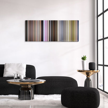 Groupers color palette canvas above a black sofa with a gold-topped table