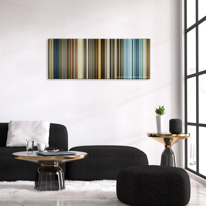 Top Gun: Maverick color palette canvas above a black sofa with a gold-topped table