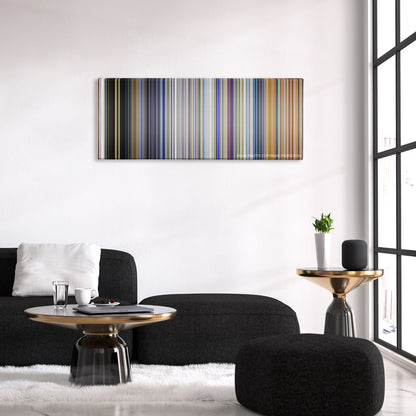 Black Adam color palette canvas above a black sofa with a gold-topped table