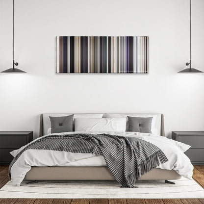 Black Panther: Wakanda Forever color palette canvas above a bed, between two black pendant lamps