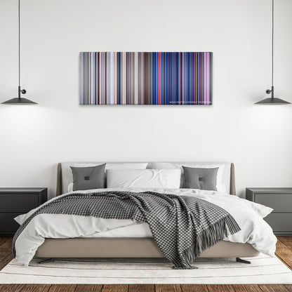 Lightyear color palette canvas above a bed, between two black pendant lamps