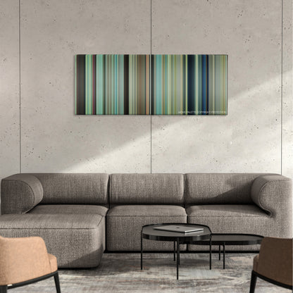 Purple Hearts movie barcode canvas print, the whole film as stripes of color