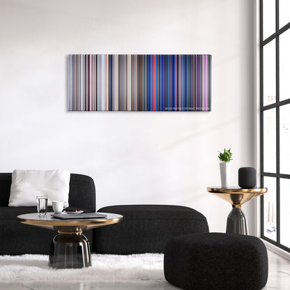 Lightyear color palette canvas above a black sofa with a gold-topped table