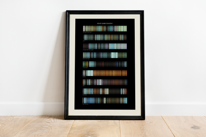 Squid Game Season 1 movie barcode canvas print, the whole film as stripes of color