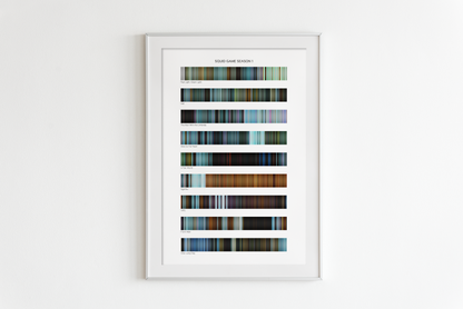 Squid Game Season 1 movie barcode canvas print, the whole film as stripes of color
