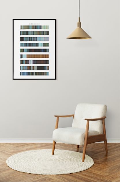 Squid Game Season 1 movie barcode canvas print, the whole film as stripes of color