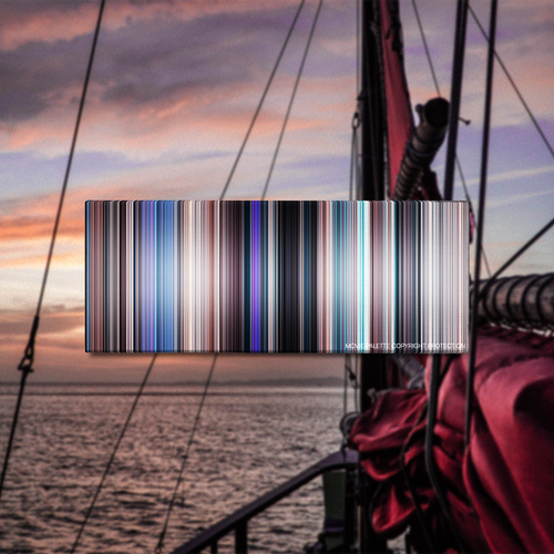 Uncharted movie barcode canvas print, the whole film as stripes of color