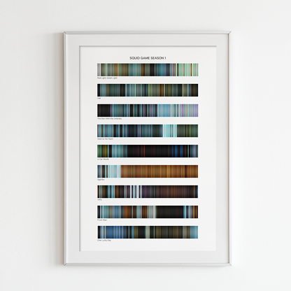 Squid Game Season 1 movie barcode canvas print, the whole film as stripes of color